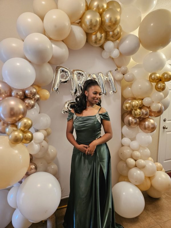 Client in an altered prom dress