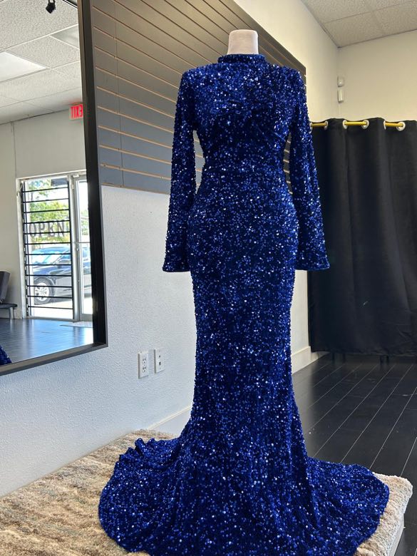 Navy sequin evening gown